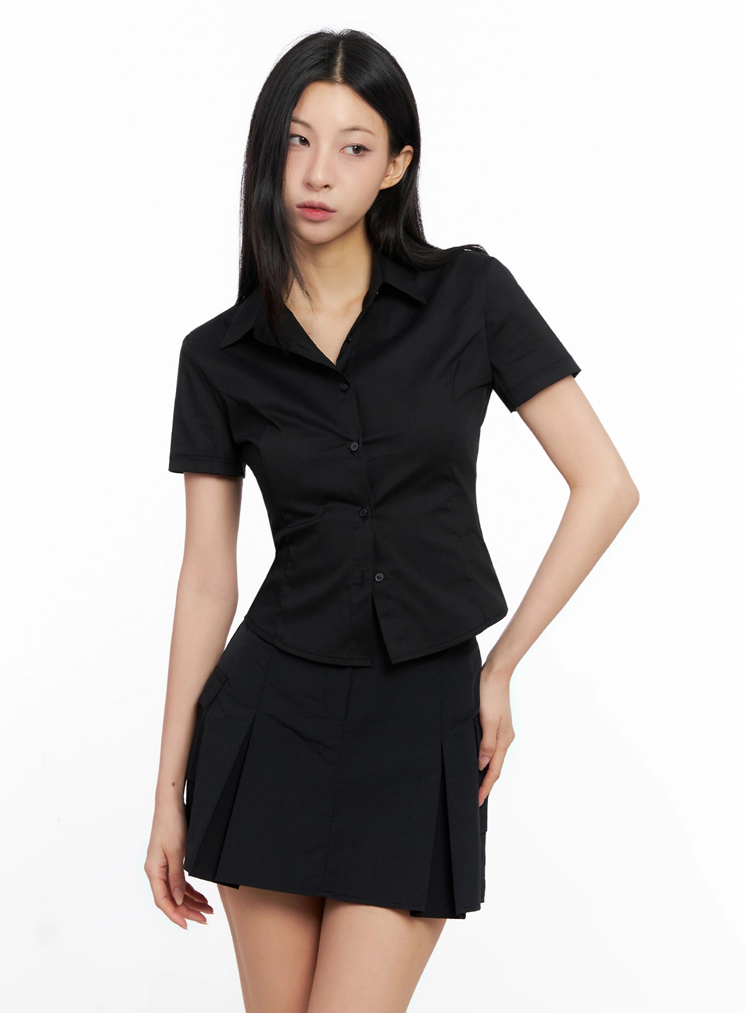 classic-button-up-short-sleeve-shirt-ig508 / Black