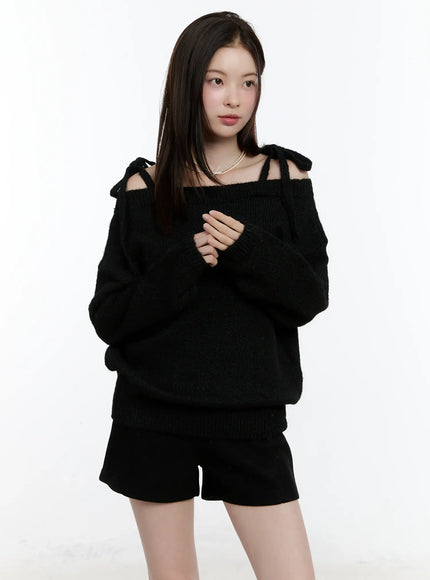 double-strap-off-shoulder-knit-top-id510 / Black