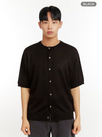 mens-button-knit-shirt-iu426 / Black