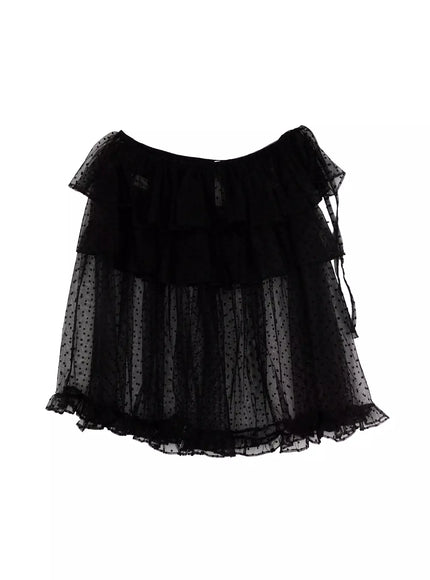 tiered-tulle-polka-dot-skirt-im506 / Black
