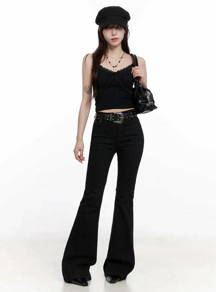 lace-trim-sleeveless-top-io527 / Black