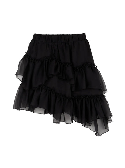 layered-midi-chiffon-skirt-io520 / Black