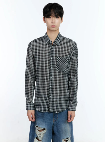 mens-plaid-button-up-top-ig501 / Black
