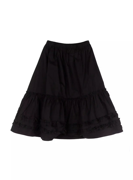 ruffle-layered-midi-skirt-ig527 / Black
