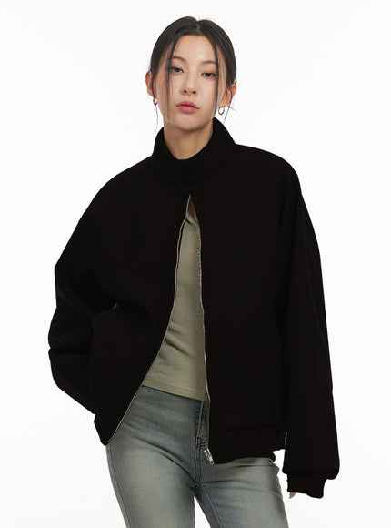 trendy-oversized-zip-up-jacket-ij503 / Black