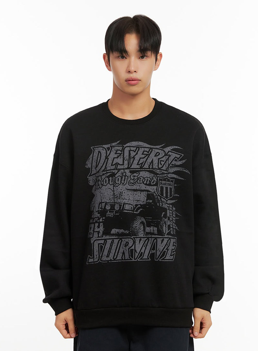 mens-comfy-loose-fit-cotton-pullover-id413 / Black