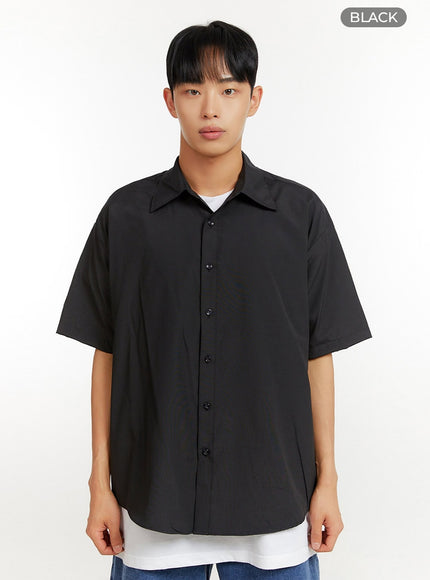 mens-loose-fit-solid-buttoned-shirt-iu426 / Black