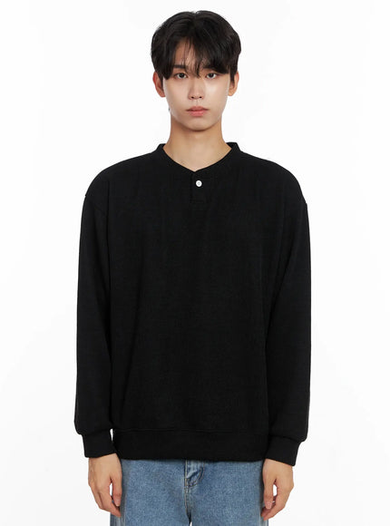 mens-henley-neck-sweatshirts-io517 / Black