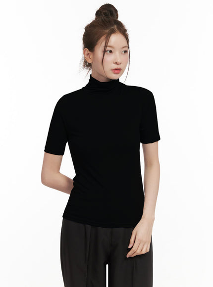 essential-turtle-neck-short-sleeve-top-if505 / Black