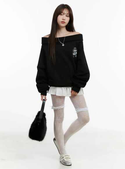 off-shoulder-graphic-sweatshirt-id525 / Black