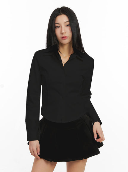 classic-buttoned-slim-fit-collared-shirt-ij503 / Black