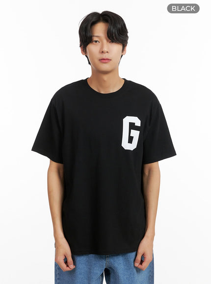 mens-letter-print-t-shirt-iy424 / Black