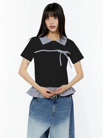 frill-trim-collar-top-cu515 / Black