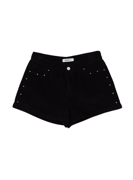 corduroy-studded-shorts-in525 / Black