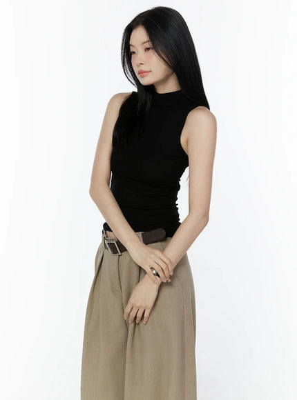 ribbed-mock-neck-sleeveless-top-iu503 / Black