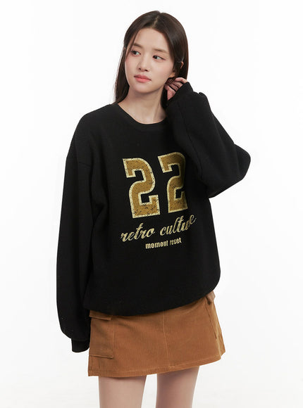 fuzzy-oversized-crew-neck-sweatshirt-ij510 / Black