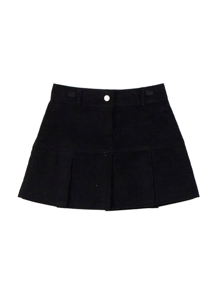 corduroy-pleated-mini-skirt-ij510 / Black