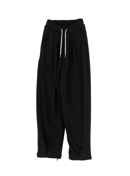 wide-leg-pleated-sweatpants-iu516 / Black