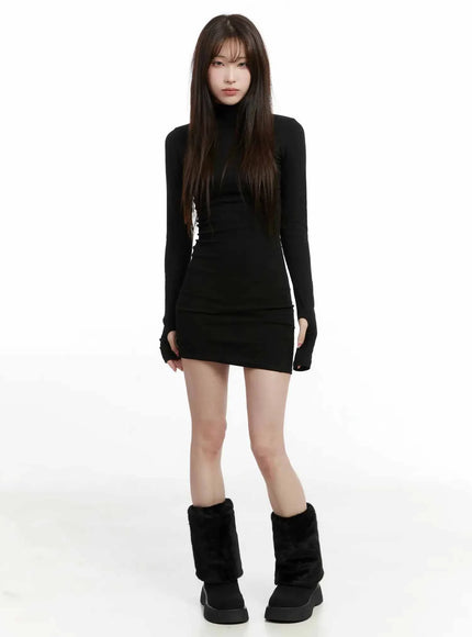 mock-neck-mini-dress-ij516 / Black