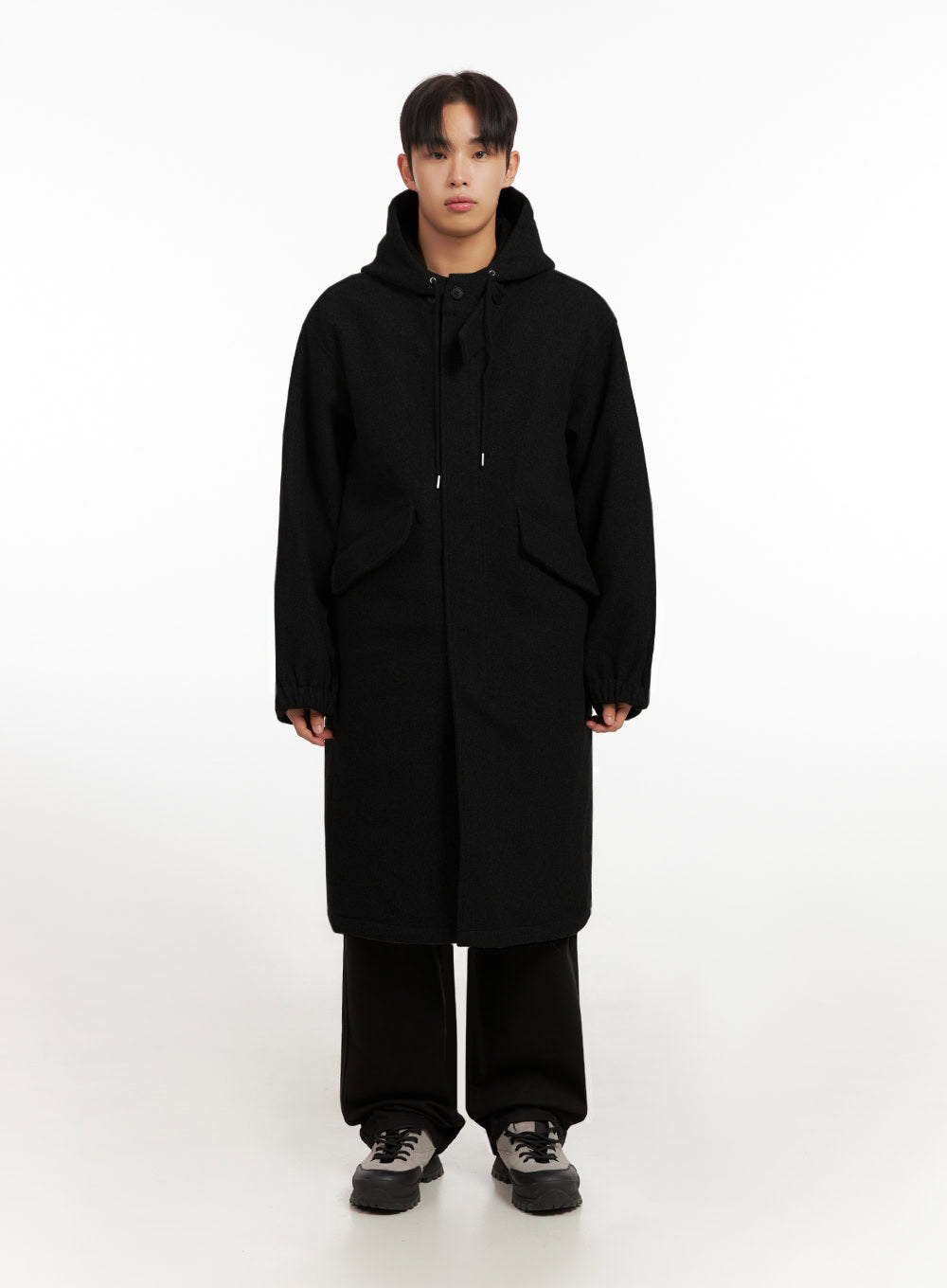 mens-warm-wool-zip-up-hooded-coat-id413 / Black