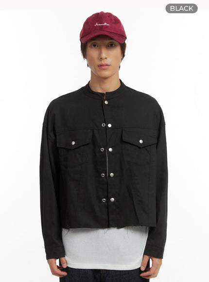 mens-cotton-buttoned-trucker-jacket-io402 / Black