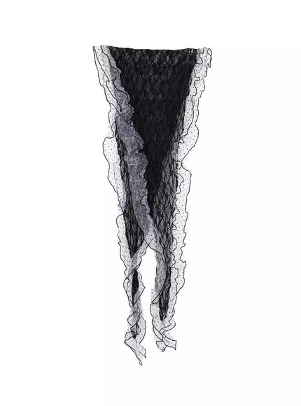 layered-dot-ruffle-chiffon-scarf-iu509 / Black