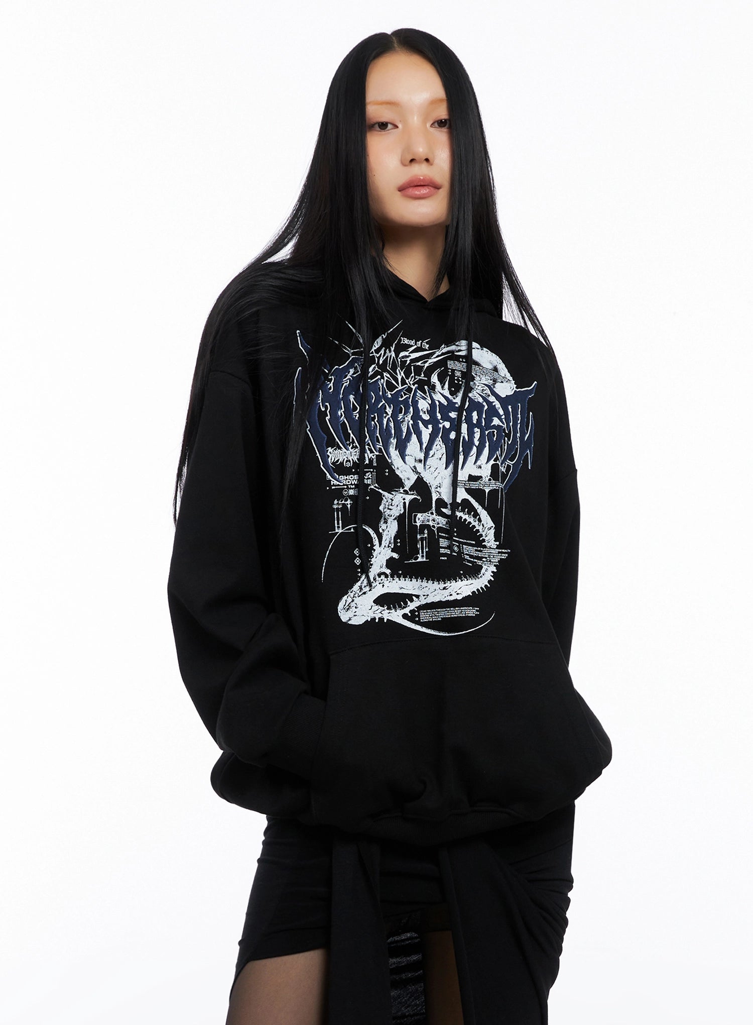 oversized-graphic-hoodie-co516 / Black