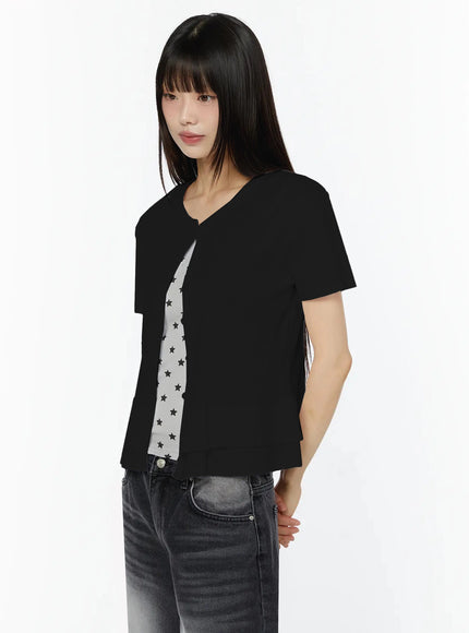 frill-hem-loose-fit-button-cardigan-iu518 / Black