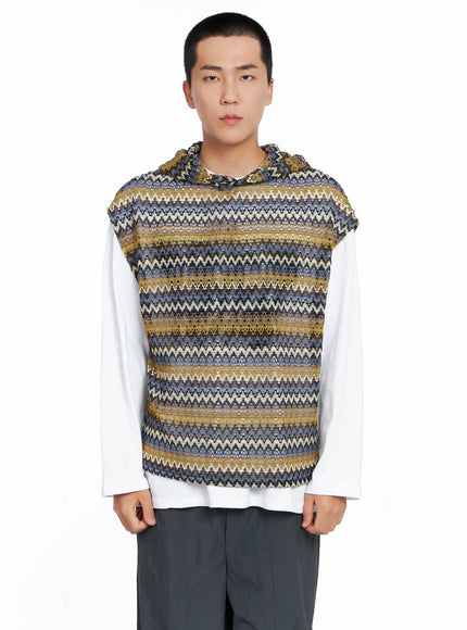 mens-crochet-hoodie-vest-ig529 / Blue