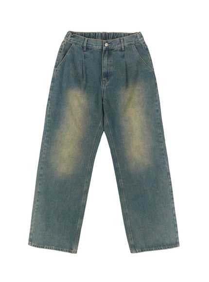 mens-pintuck-washed-jeans-ia511 / Blue