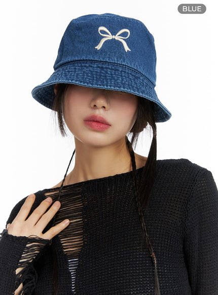 ribbon-embroidered-bucket-hat-if421 / Blue