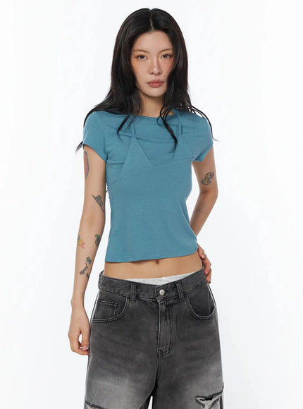 asymmetric-layered-crop-tee-iu509 / Blue