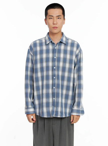 mens-checkered-button-up-shirt-is502 / Blue