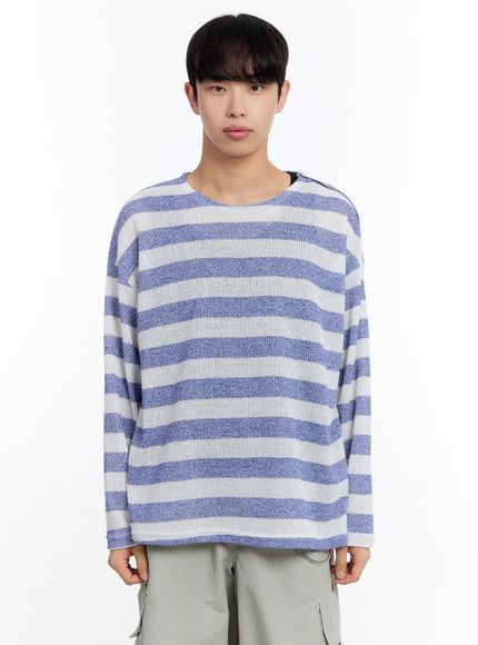 men-s-stripe-buttoned-summer-sweater-iy530 / Blue