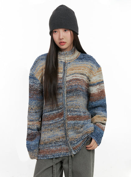 oversized-knit-zip-up-sweater-in415 / Blue