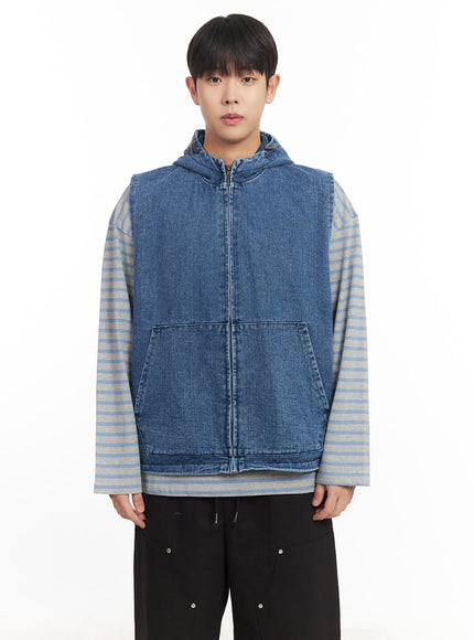 mens-urban-denim-hooded-vest-im528 / Blue