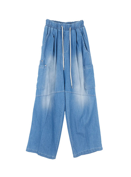 mens-rivet-detail-wide-jeans-il517 / Blue