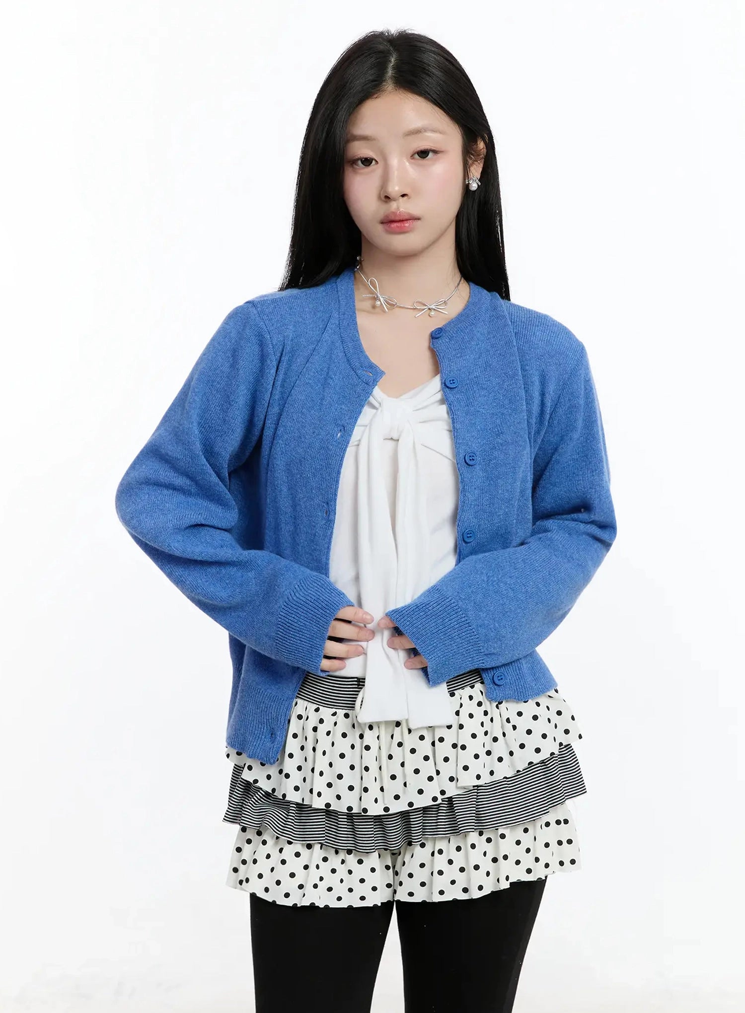 round-neck-knit-cardigan-im519 / Blue