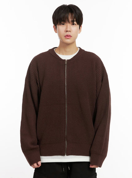 mens-round-neck-zip-up-sweater-ij517 / Brown
