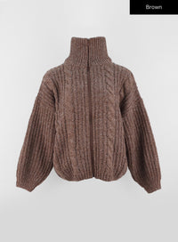 Chunky Cable-Knit Zip-Up IO324