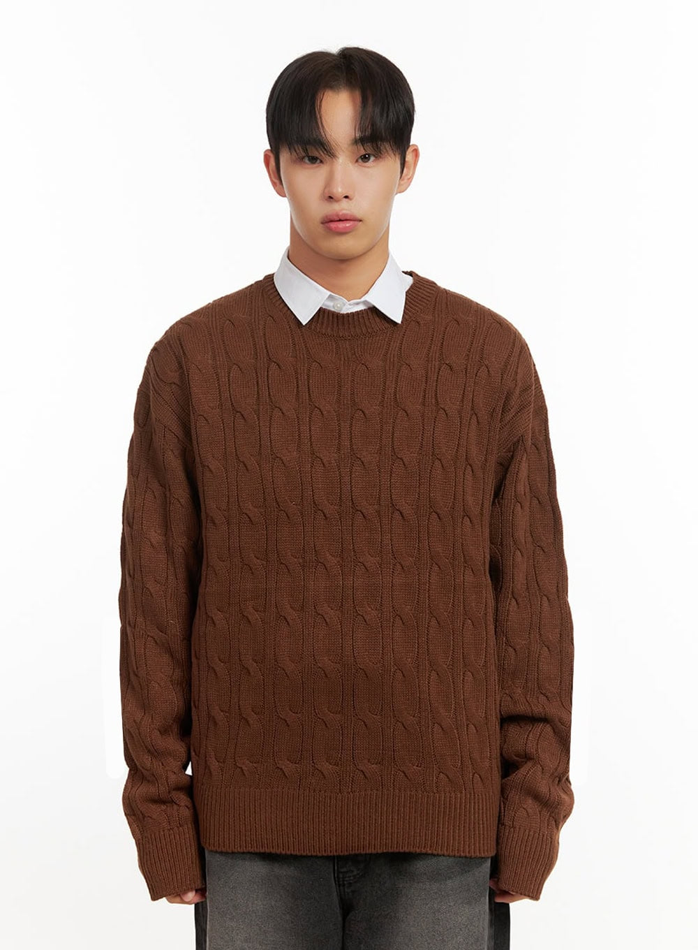 mens-oversized-cable-knit-sweater-id406 / Brown