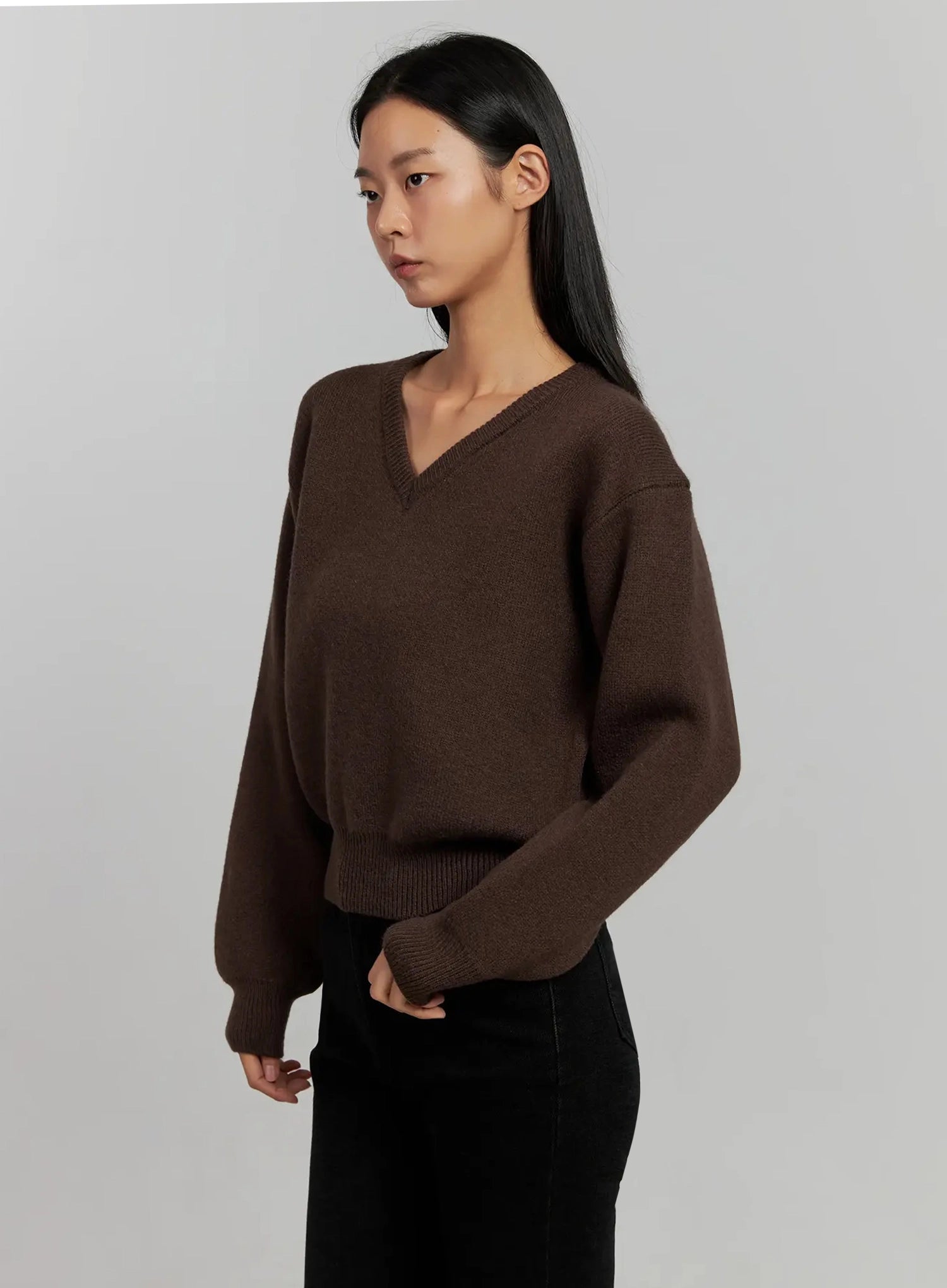 v-neck-nit-pullover-ij505 / Brown