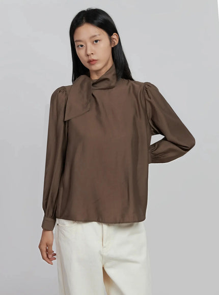 high-neck-tie-blouse-id504 / Brown