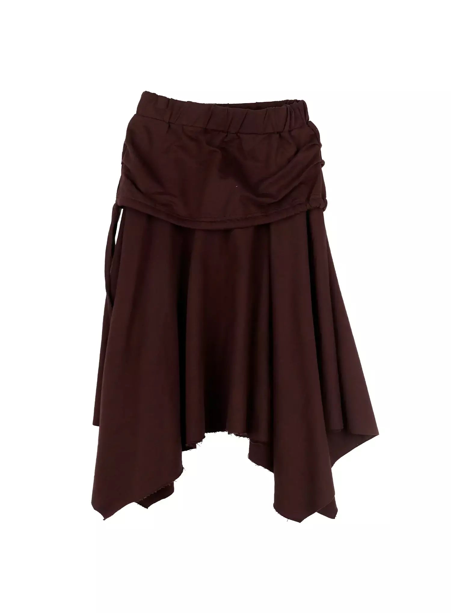 layered-shirring-asymmetrical-skirt-co517 / Brown