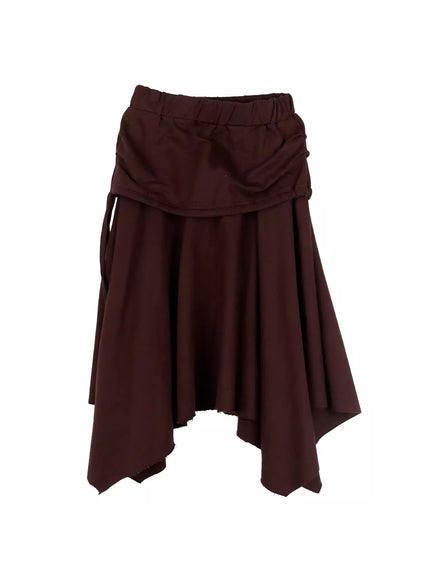 layered-shirring-asymmetrical-skirt-co517 / Brown