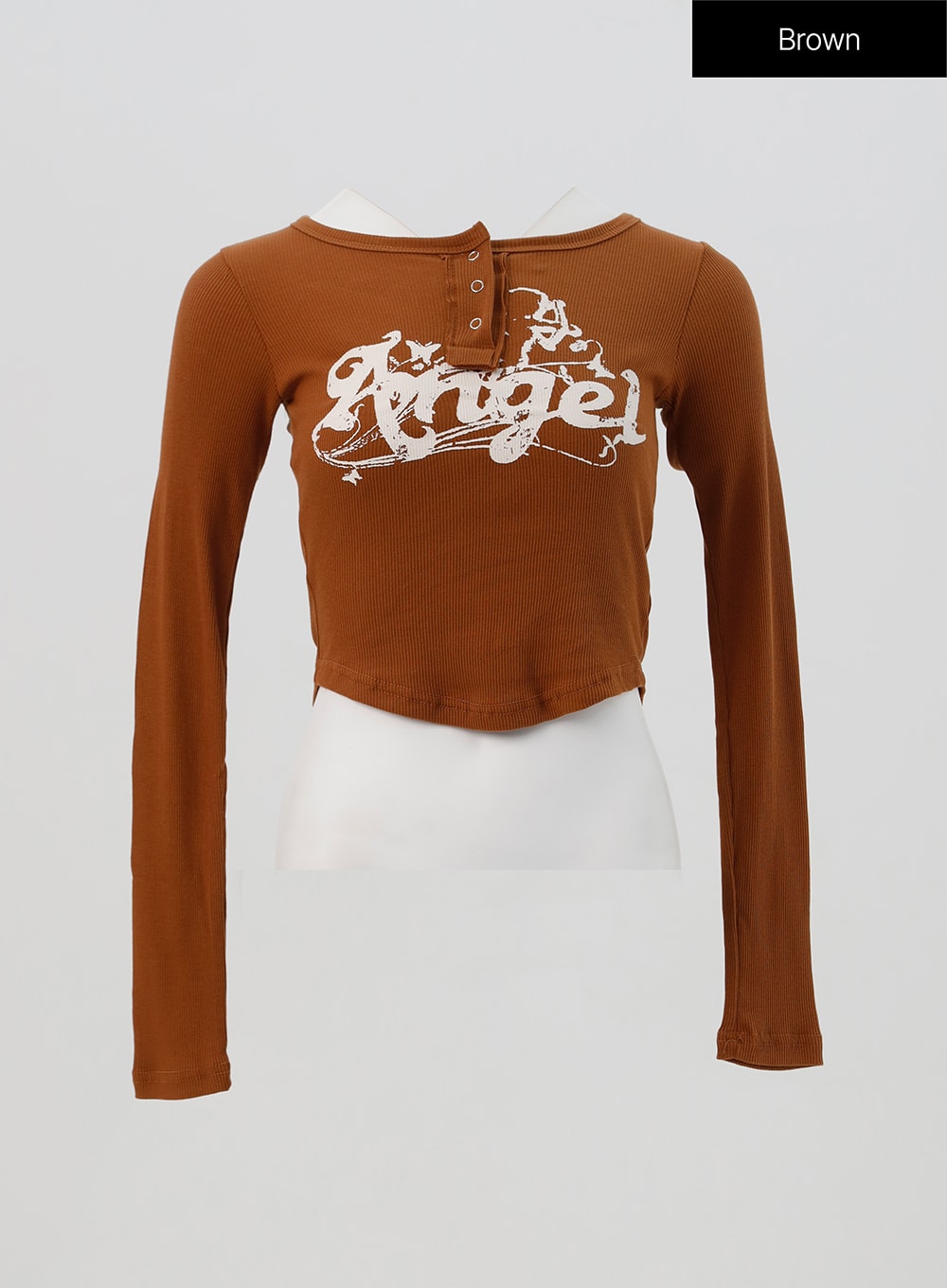 angle-button-snap-crop-tee-is327 / Brown