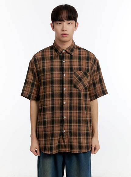 mens-plaid-collared-oversized-shirt-ia507 / Brown