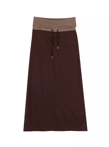 casual-foldover-maxi-skirt-iu509 / Brown