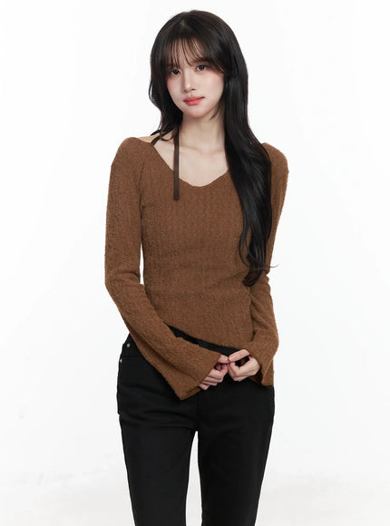 ribbon-off-shoulder-sweater-ij529 / Brown