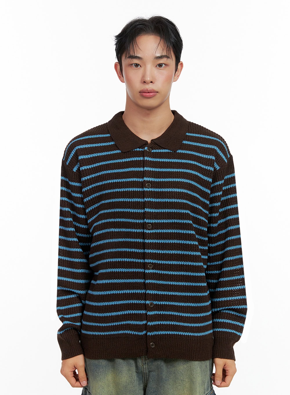 mens-striped-collared-sweater-in426 / Brown